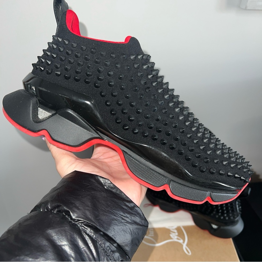 Christian Louboutin Black and Red Spike sock flat Sneakers
